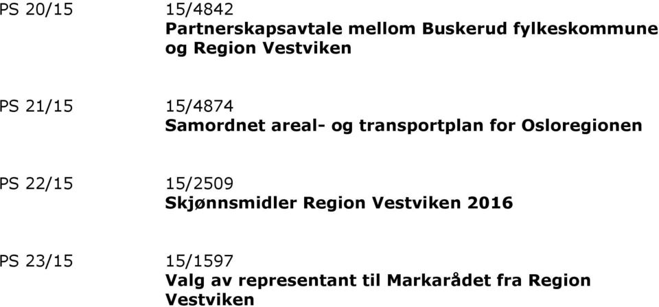 for Osloregionen PS 22/15 15/2509 Skjønnsmidler Region Vestviken 2016
