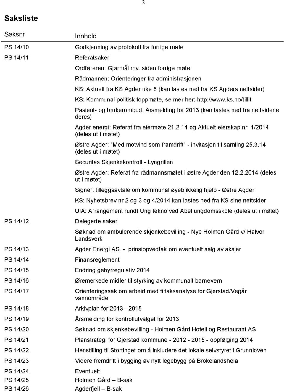 no/tillit Pasient- og brukerombud: Årsmelding for 2013 (kan lastes ned fra nettsidene deres) Agder energi: Referat fra eiermøte 21.2.14 og Aktuelt eierskap nr.