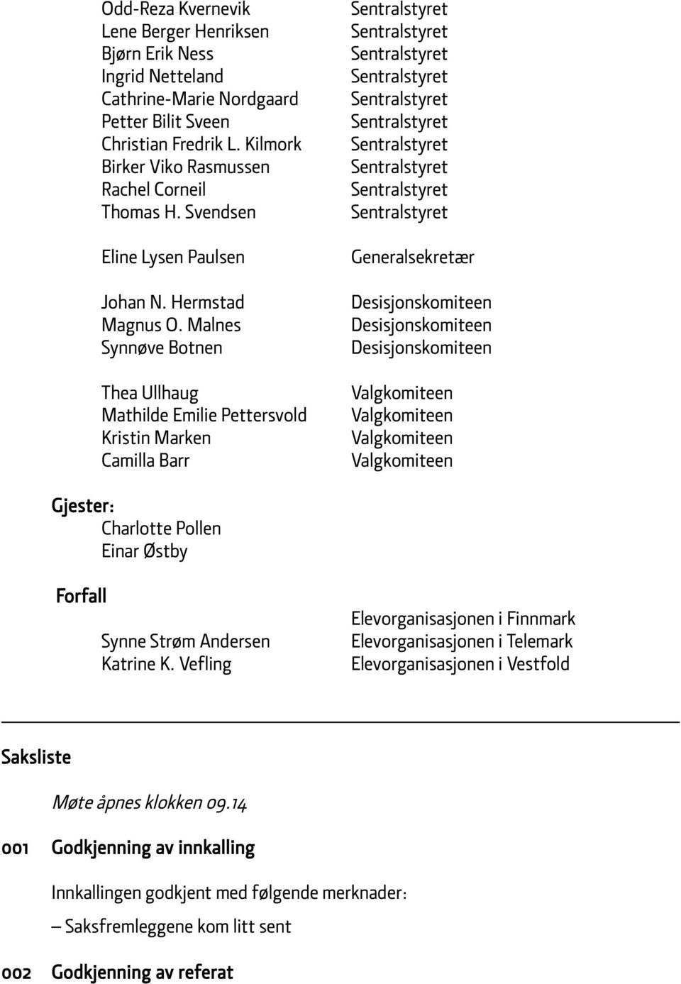 Malnes Synnøve Botnen Thea Ullhaug Mathilde Emilie Pettersvold Kristin Marken Camilla Barr Sentralstyret Sentralstyret Sentralstyret Sentralstyret Sentralstyret Sentralstyret Sentralstyret