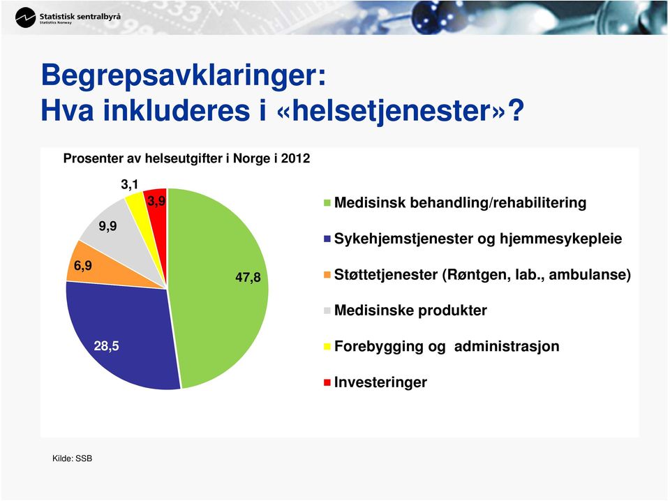 behandling/rehabilitering 9,9 Sykehjemstjenester og hjemmesykepleie 6,9 47,8