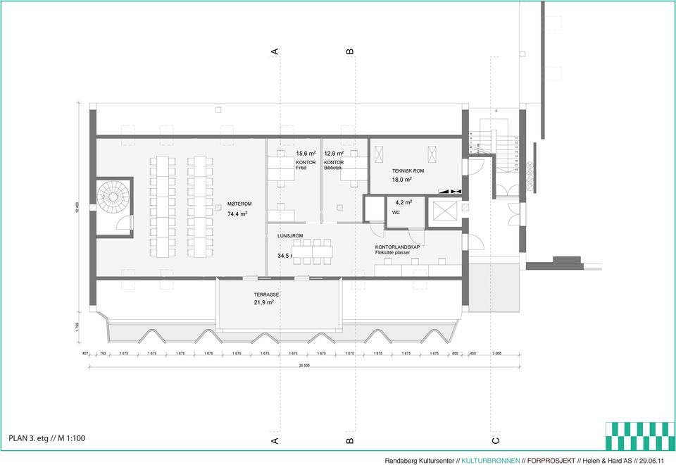 000 KONTOR Fritid 00 KONTOR Bibliotek B B TEKNISK ROM,0 m, m WC