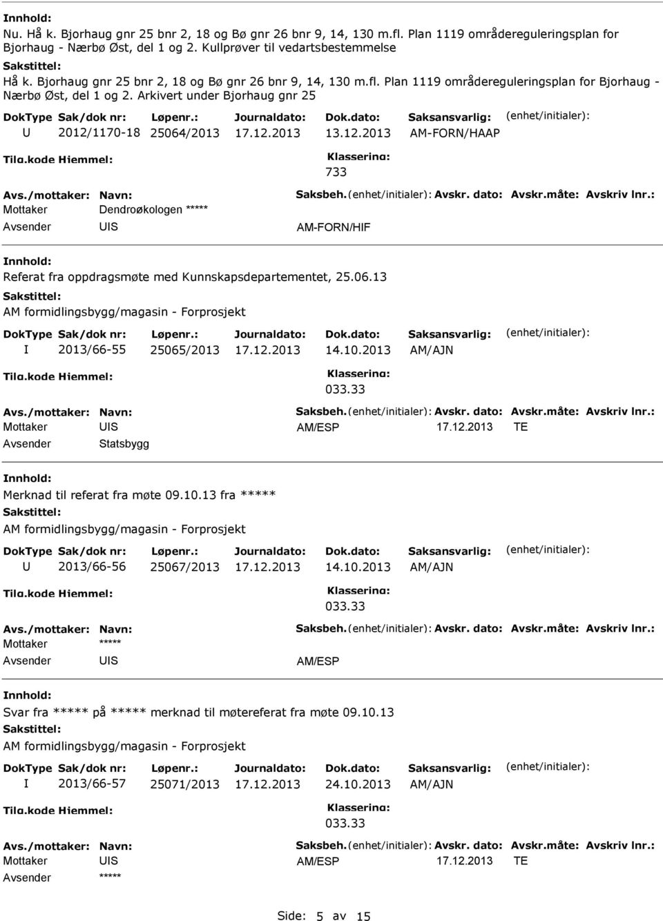 1170-18 25064/2013 13.12.2013 AM-FORN/HAA 733 Mottaker Dendroøkologen ***** Avsender AM-FORN/HF nnhold: Referat fra oppdragsmøte med Kunnskapsdepartementet, 25.06.13 2013/66-55 25065/2013 14.10.