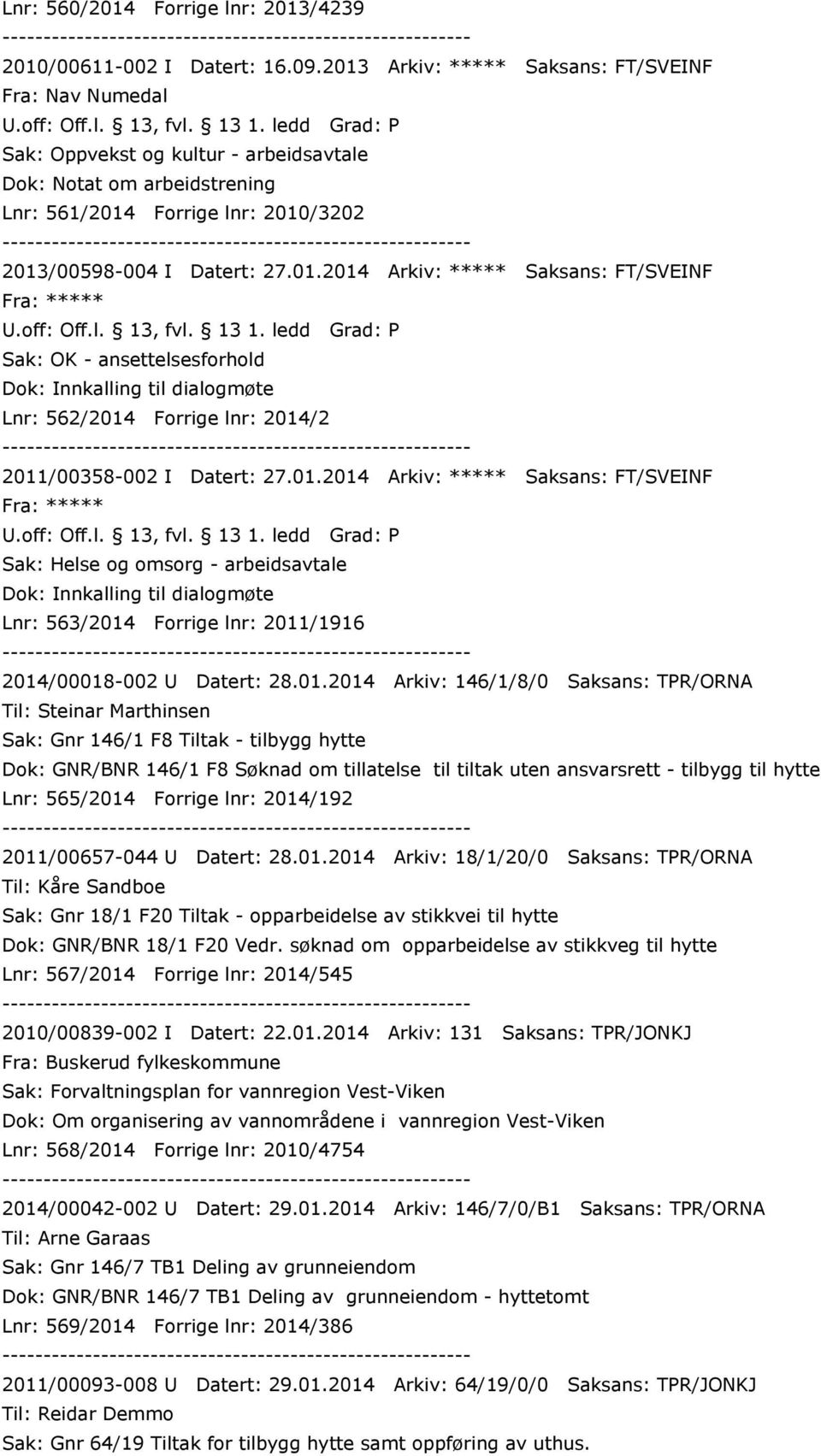 01.2014 Arkiv: ***** Saksans: FT/SVEINF Fra: ***** Sak: Helse og omsorg - arbeidsavtale Dok: Innkalling til dialogmøte Lnr: 563/2014 Forrige lnr: 2011/1916 2014/00018-002 U Datert: 28.01.2014 Arkiv: