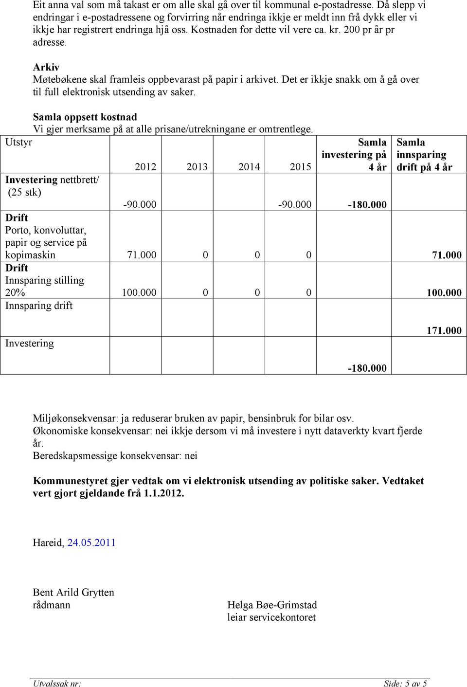 200 pr år pr adresse. Arkiv Møtebøkene skal framleis oppbevarast på papir i arkivet. Det er ikkje snakk om å gå over til full elektronisk utsending av saker.