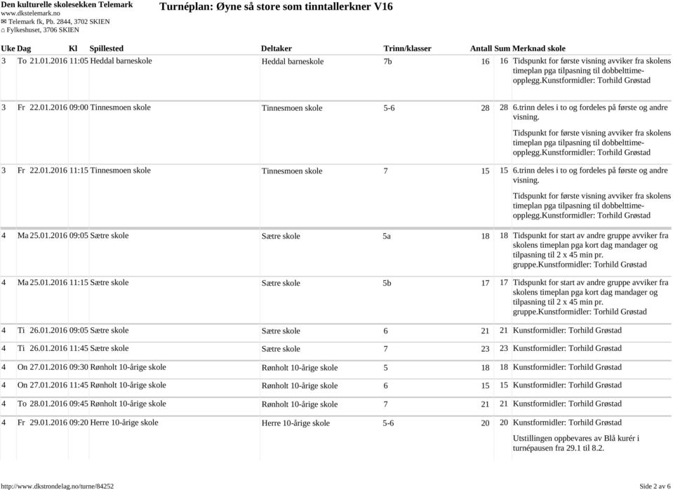 trinn deles i to og fordeles på første og andre visning. Tidspunkt for første visning avviker fra skolens Kunstformidler: Torhild 4 Ma 25.01.