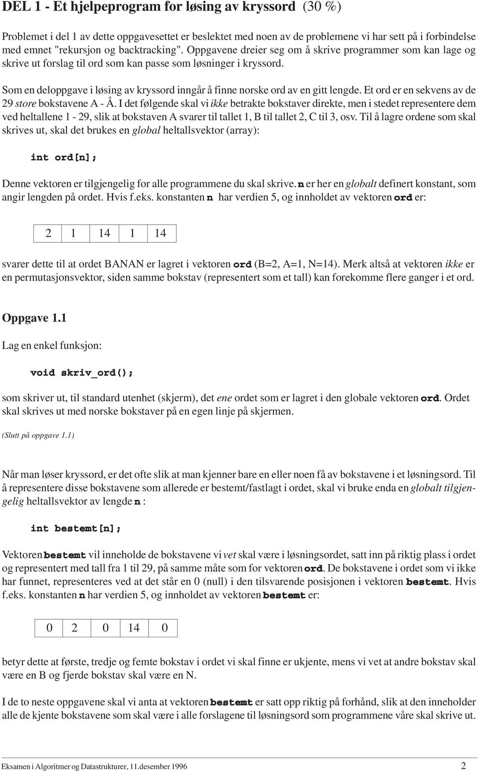 Som en deloppgave i løsing av kryssord inngår å finne norske ord av en gitt lengde. Et ord er en sekvens av de 29 store bokstavene A - Å.