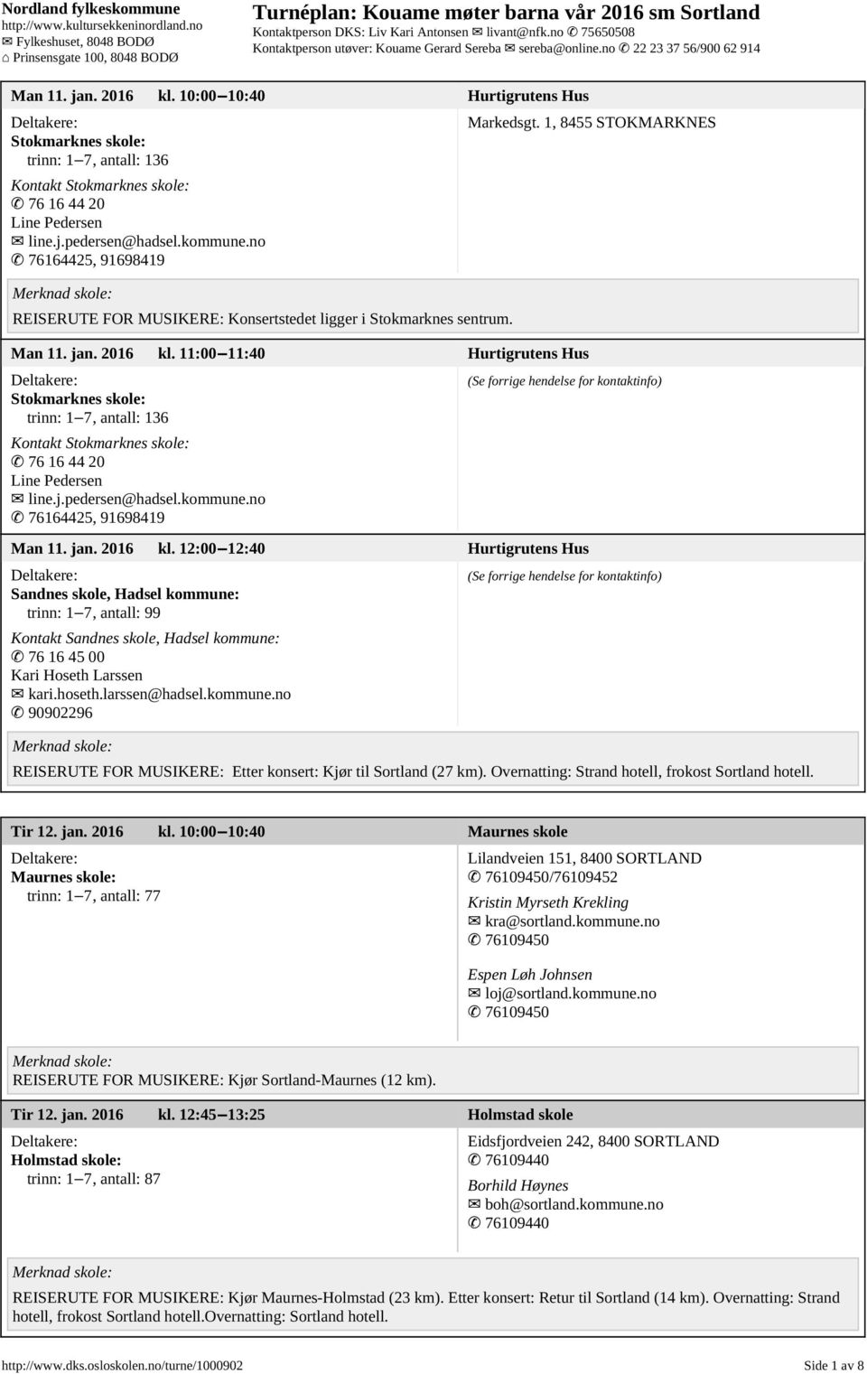 11:00 11:40 Hurtigrutens Hus Stokmarknes skole: trinn: 1 7, antall: 136 Kontakt Stokmarknes skole: 76 16 44 20 Line Pedersen line.j.pedersen@hadsel.kommune.no 76164425, 91698419 Markedsgt.