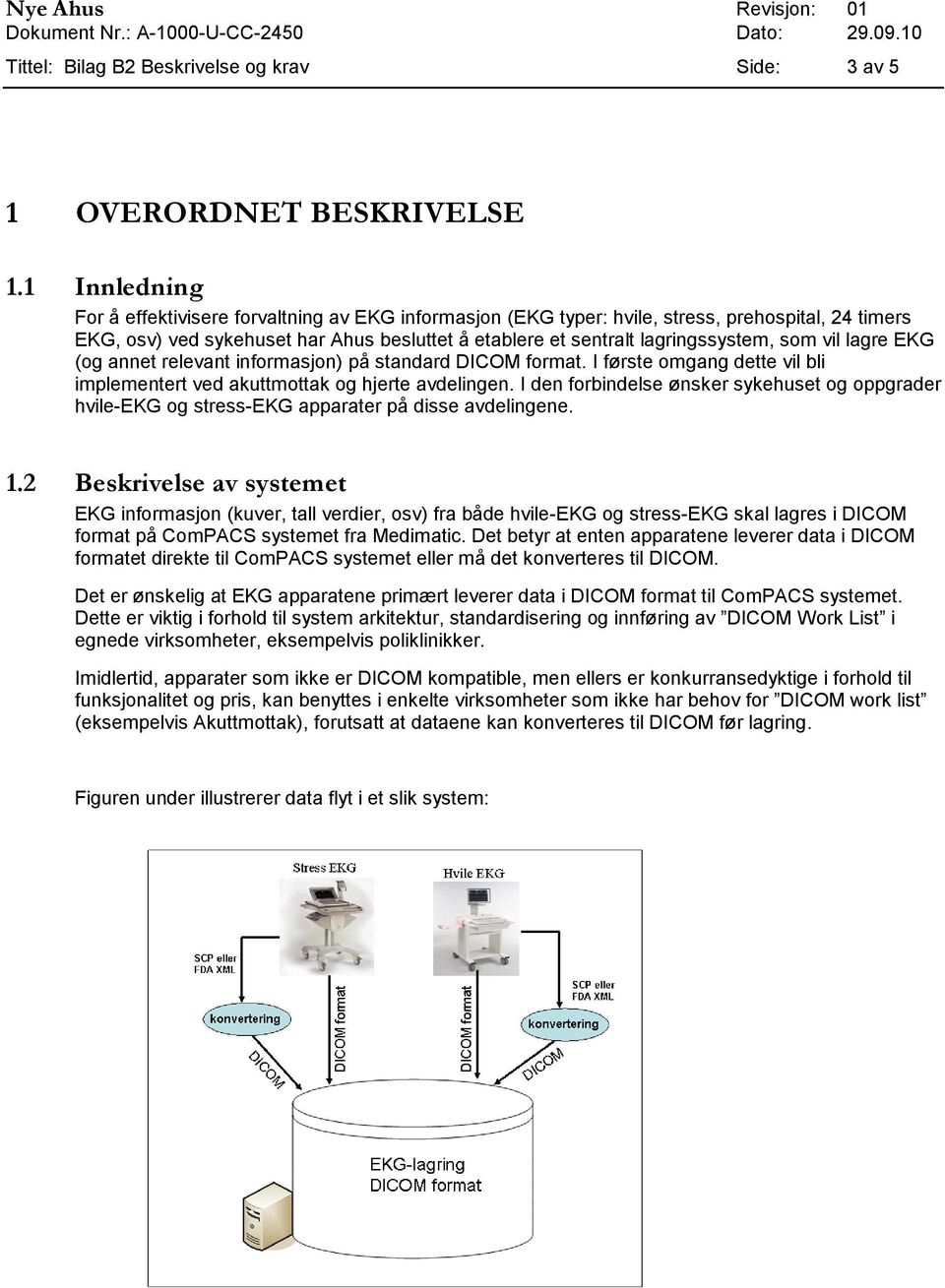 vil lagre EKG (og annet relevant informasjon) på standard DICOM format. I første omgang dette vil bli implementert ved akuttmottak og hjerte avdelingen.