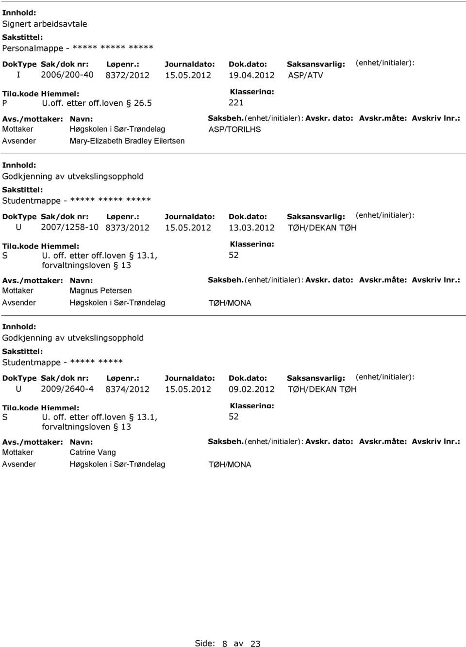 2012 Avs./mottaker: Navn: aksbeh. Avskr. dato: Avskr.måte: Avskriv lnr.