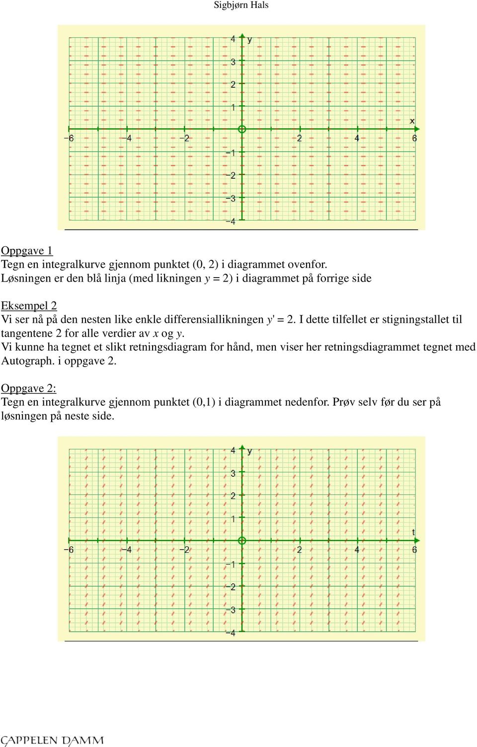 differensiallikningen y' = 2. I dette tilfellet er stigningstallet til tangentene 2 for alle verdier av x og y.