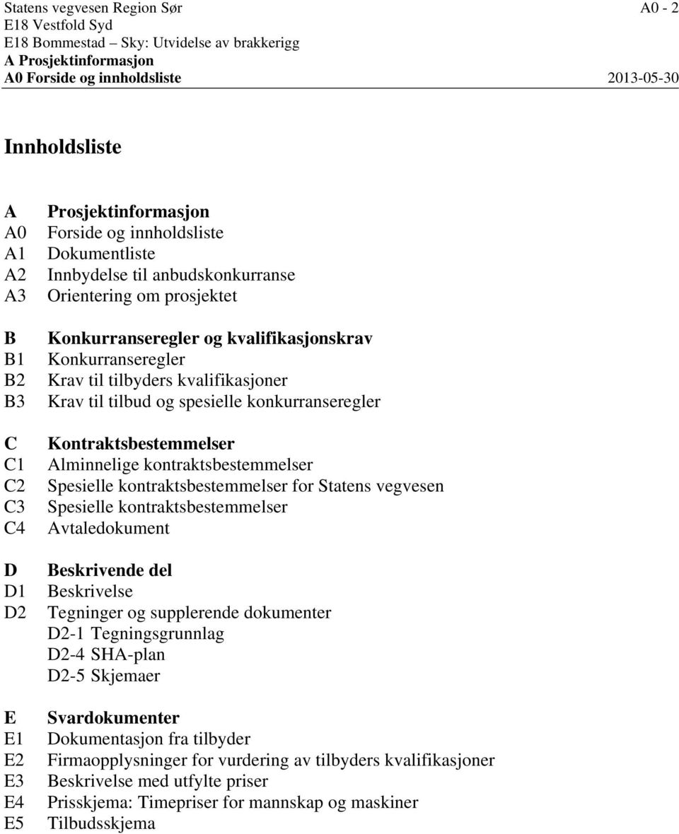 Konkurranseregler Krav til tilbyders kvalifikasjoner Krav til tilbud og spesielle konkurranseregler Kontraktsbestemmelser Alminnelige kontraktsbestemmelser Spesielle kontraktsbestemmelser for Statens