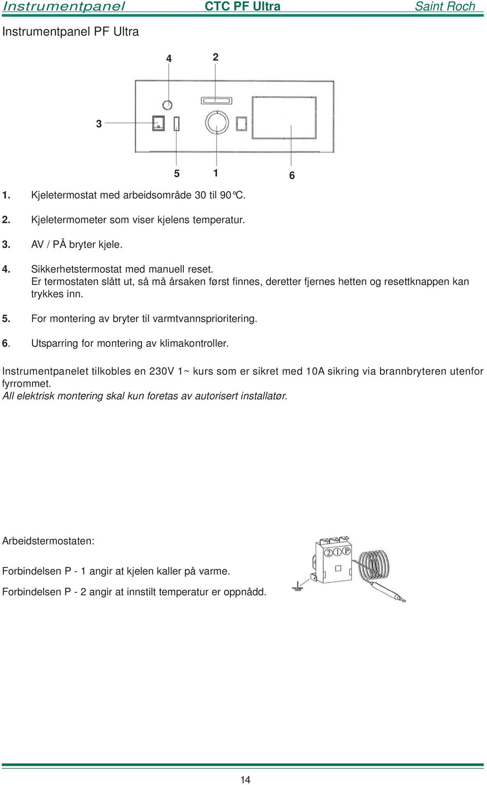 For montering av bryter til varmtvannsprioritering. 6. Utsparring for montering av klimakontroller.