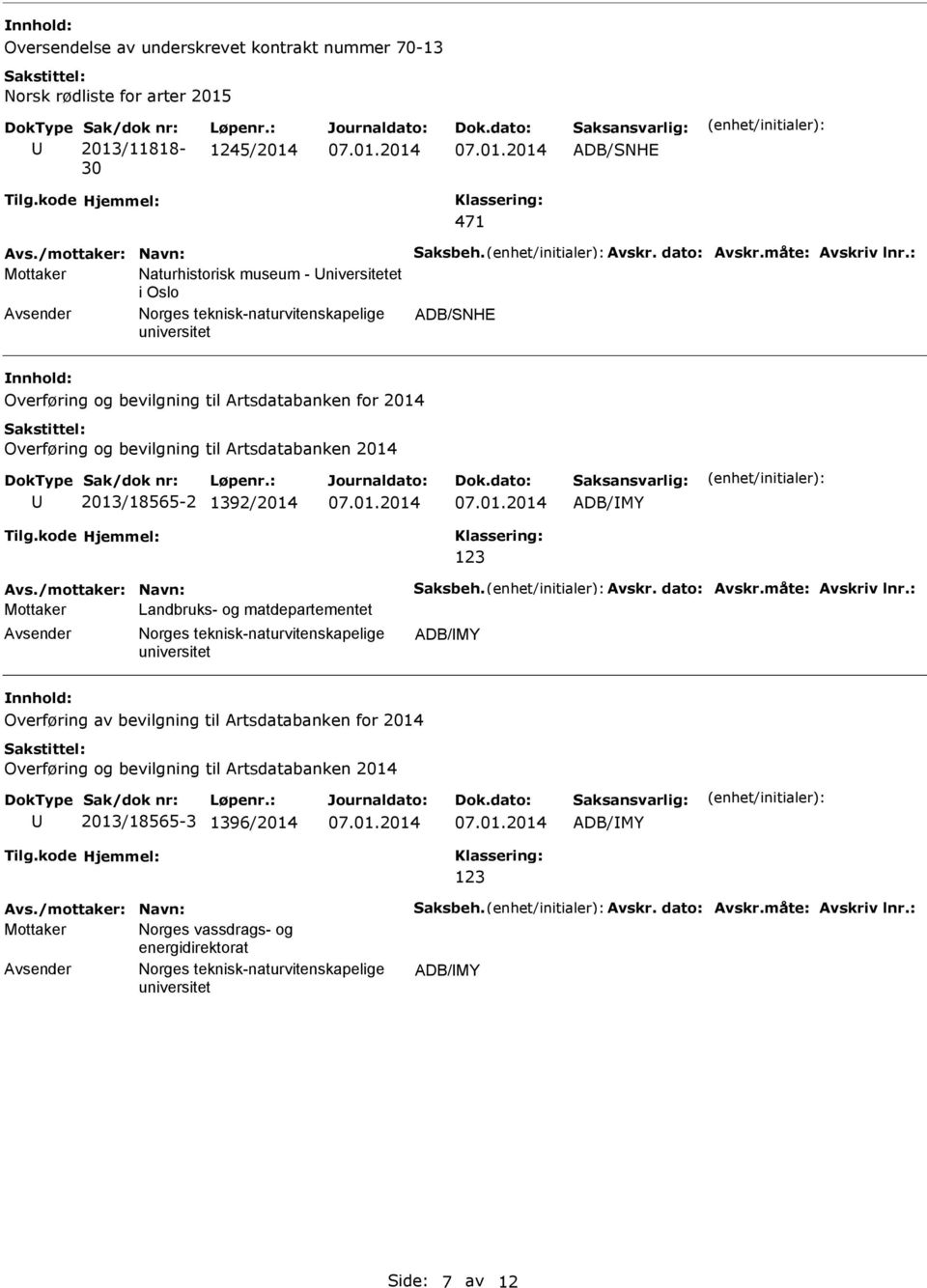 2013/18565-2 1392/2014 ADB/MY 123 Avs./mottaker: Navn: Saksbeh. Avskr. dato: Avskr.måte: Avskriv lnr.