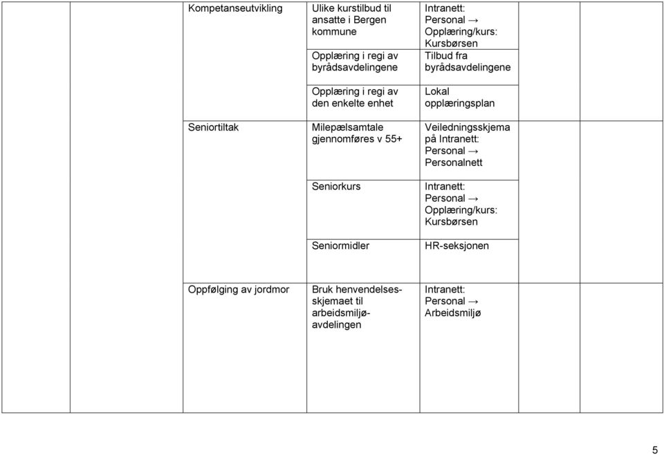 Seniorkurs Seniormidler Tilbud fra byrådsavdelingene Lokal opplæringsplan Veiledningsskjema på