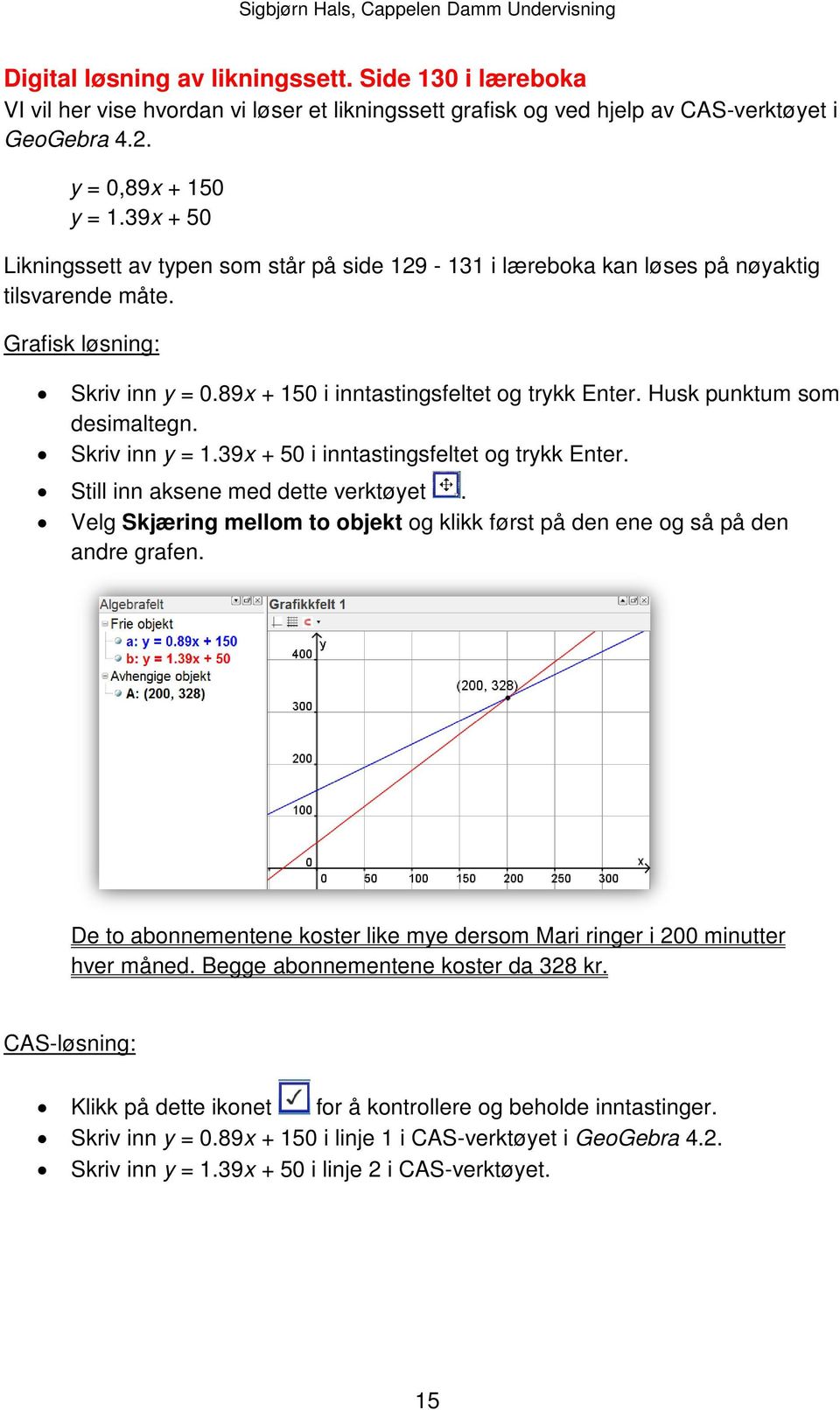 Husk punktum som desimaltegn. Skriv inn y = 1.39x + 50 i inntastingsfeltet og trykk Enter. Still inn aksene med dette verktøyet.