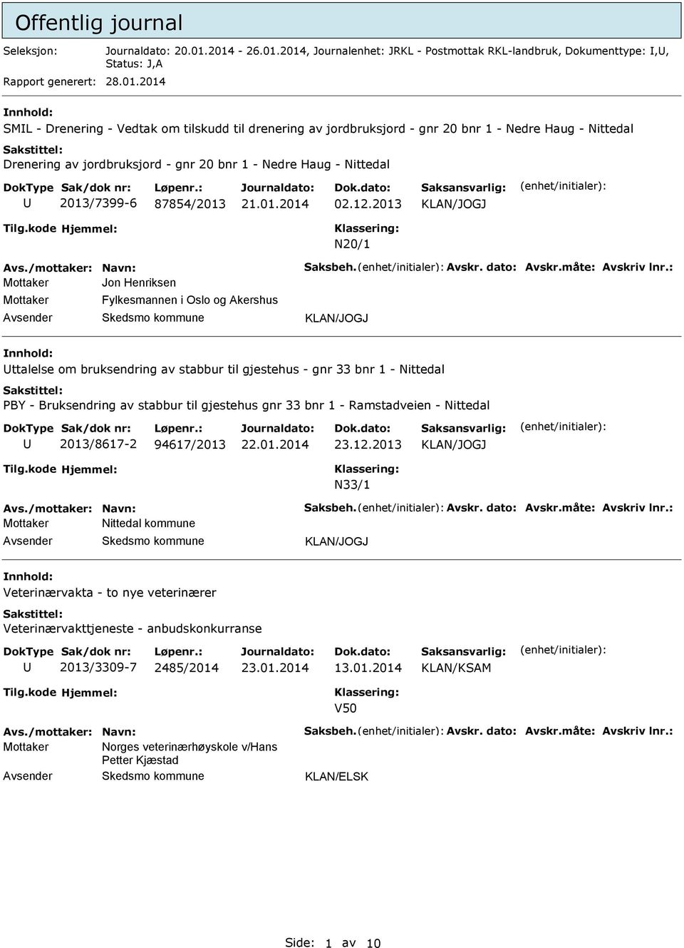 Drenering av jordbruksjord - gnr 20 bnr 1 - Nedre Haug - Nittedal 2013/7399-6 87854/2013 02.12.