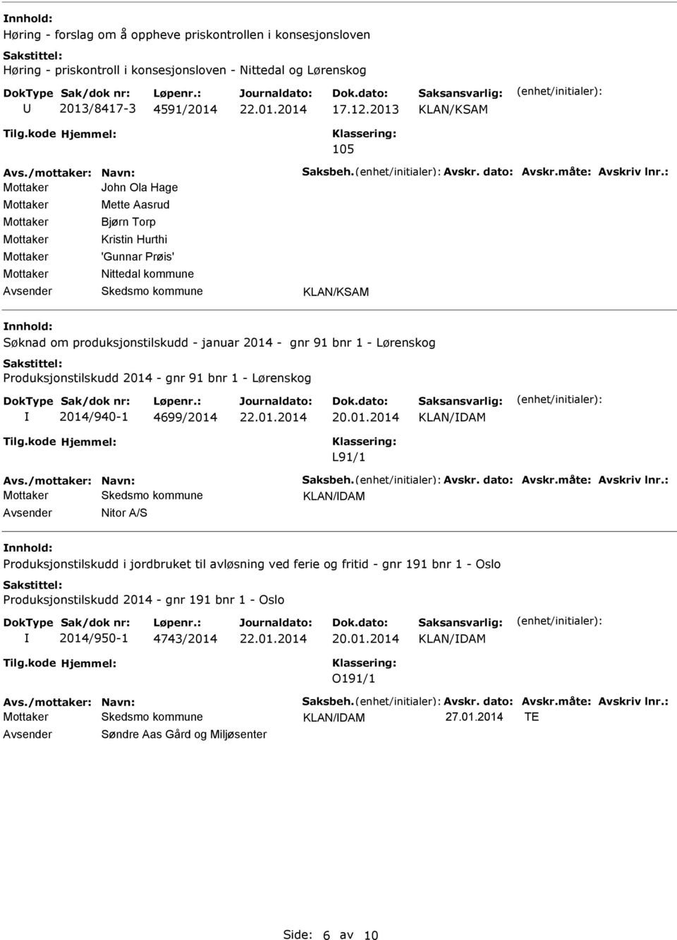 Produksjonstilskudd 2014 - gnr 91 bnr 1 - Lørenskog 2014/940-1 4699/2014 KLAN/DAM L91/1 KLAN/DAM Nitor A/S Produksjonstilskudd i jordbruket til avløsning ved ferie og