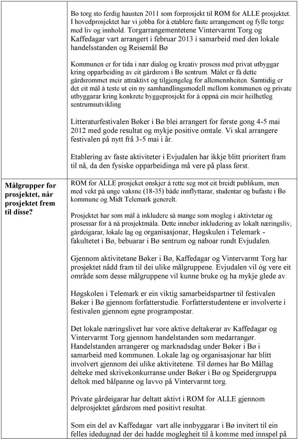 privat utbyggar kring opparbeiding av eit gårdsrom i Bø sentrum. Målet er få dette gårdsrommet meir attraktivt og tilgjengeleg for allemennheiten.