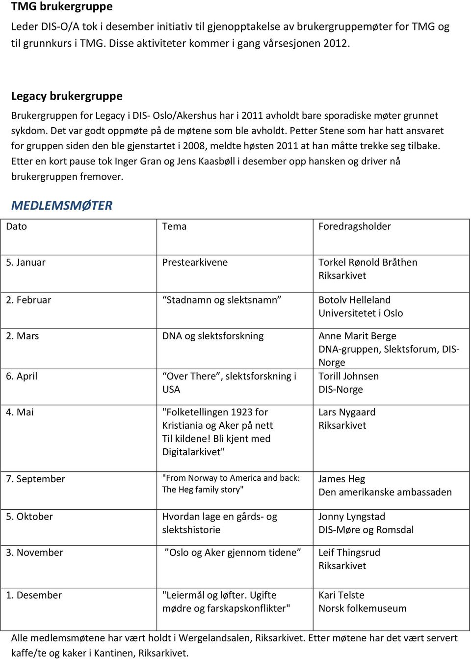 Petter Stene som har hatt ansvaret for gruppen siden den ble gjenstartet i 2008, meldte høsten 2011 at han måtte trekke seg tilbake.