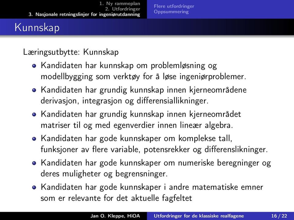 Kandidaten har grundig kunnskap innen kjerneområdet matriser til og med egenverdier innen lineær algebra.