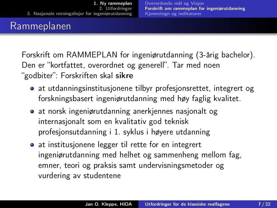 Tar med noen godbiter : Forskriften skal sikre at utdanningsinstitusjonene tilbyr profesjonsrettet, integrert og forskningsbasert ingeniørutdanning med høy faglig kvalitet.