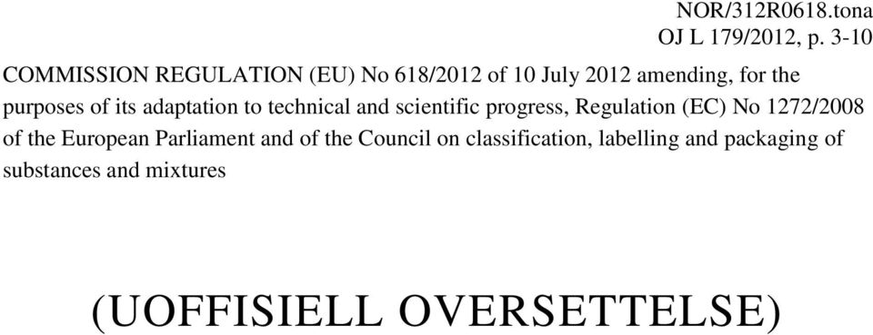 of its adaptation to technical and scientific progress, Regulation (EC) No 1272/2008 of