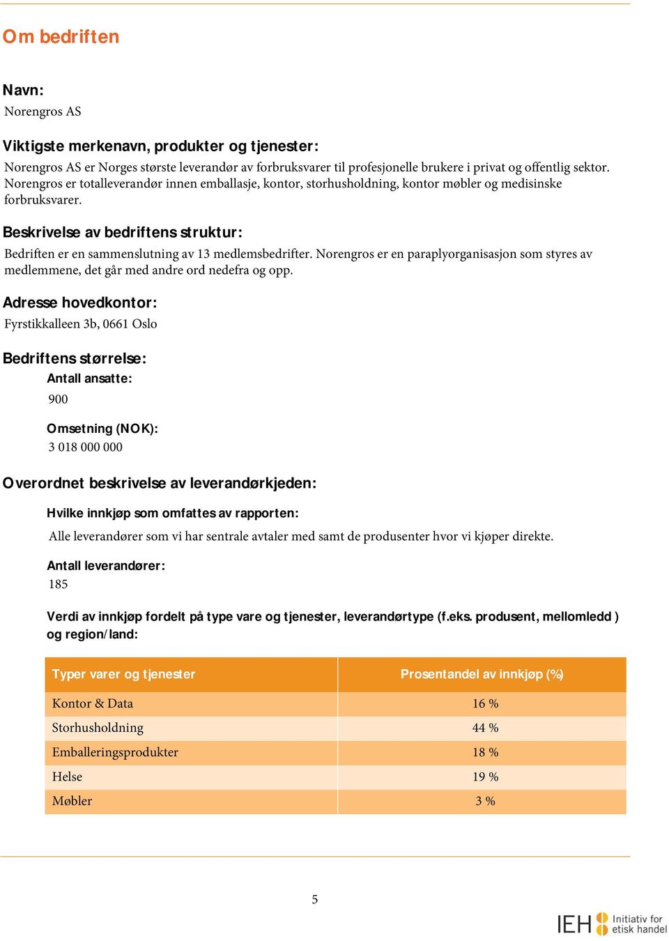 Beskrivelse av bedriftens struktur: Bedriften er en sammenslutning av 13 medlemsbedrifter. Norengros er en paraplyorganisasjon som styres av medlemmene, det går med andre ord nedefra og opp.