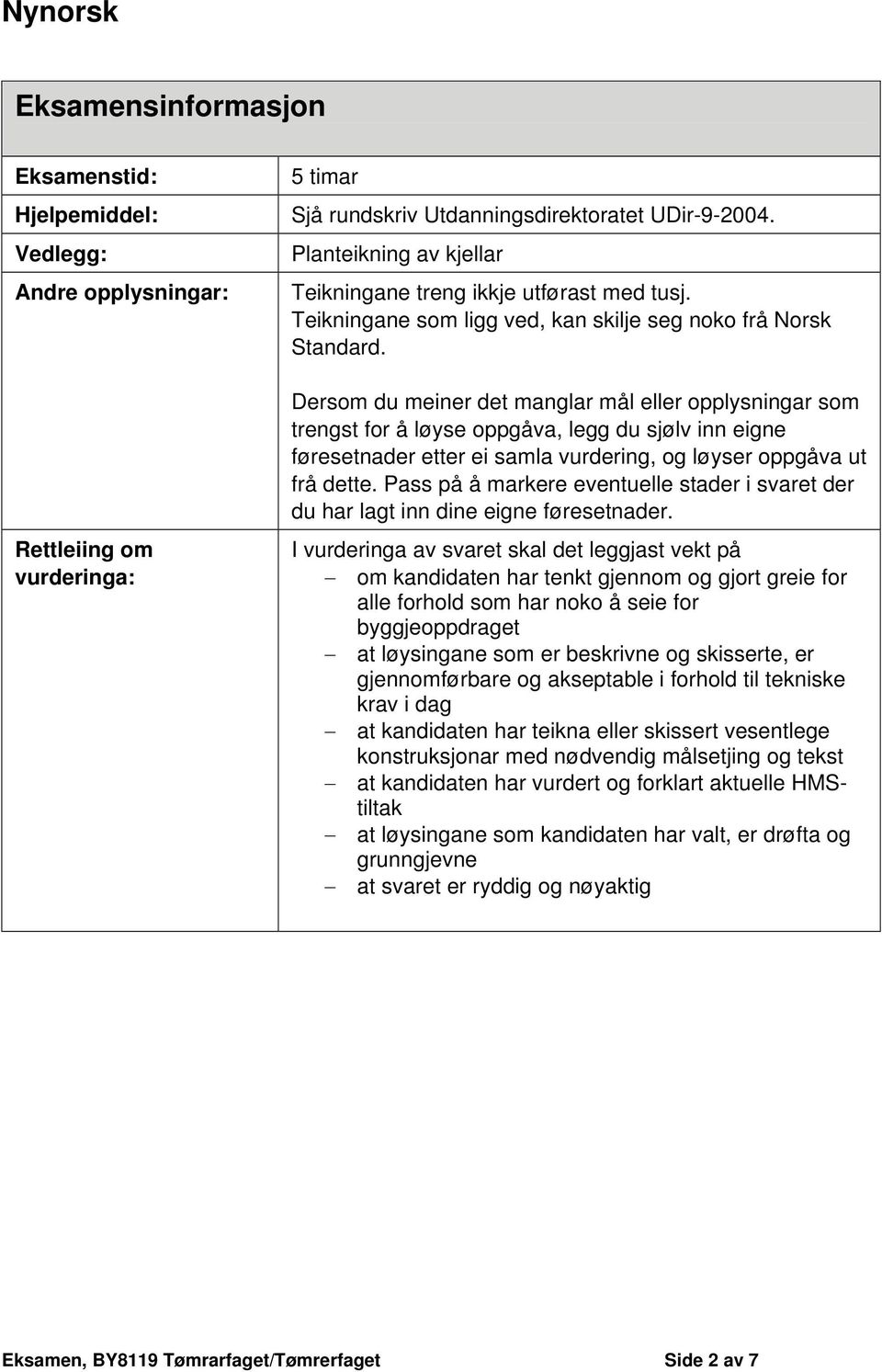 Dersom du meiner det manglar mål eller opplysningar som trengst for å løyse oppgåva, legg du sjølv inn eigne føresetnader etter ei samla vurdering, og løyser oppgåva ut frå dette.