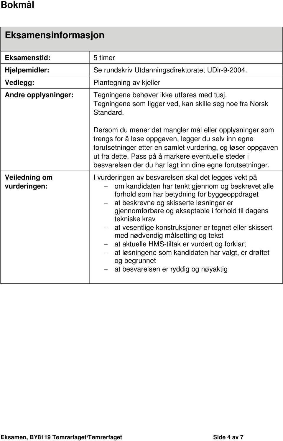 Dersom du mener det mangler mål eller opplysninger som trengs for å løse oppgaven, legger du selv inn egne forutsetninger etter en samlet vurdering, og løser oppgaven ut fra dette.