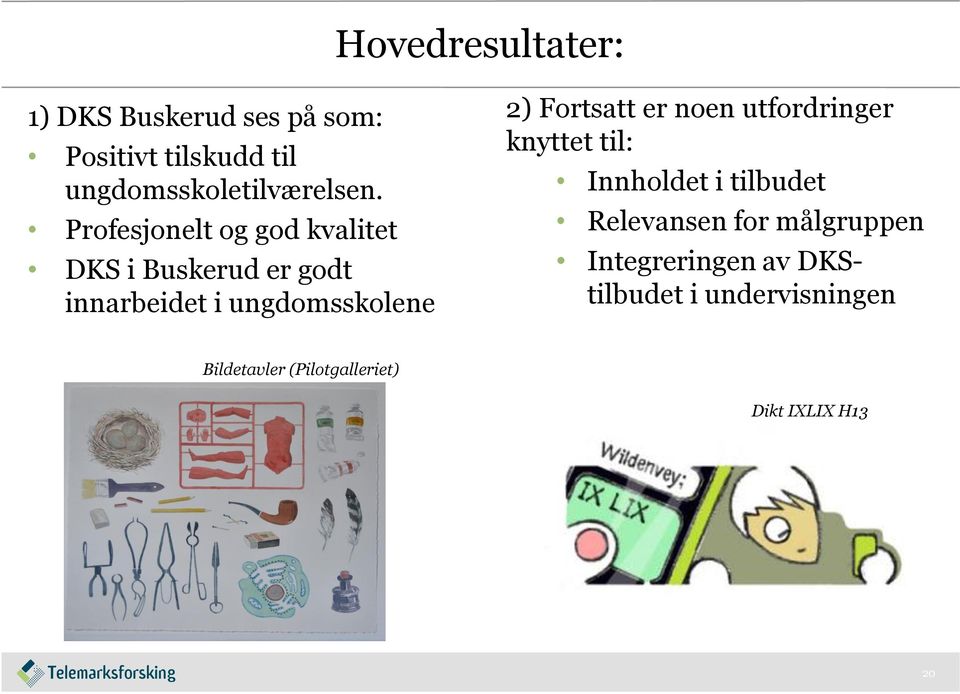 (Sølvtråden) Bildetavler (Pilotgalleriet) 2) Fortsatt er noen utfordringer knyttet til: