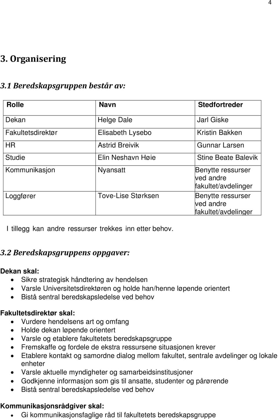 Beate Balevik Kommunikasjon Nyansatt Benytte ressurser ved andre fakultet/avdelinger Loggfører Tove-Lise Størksen Benytte ressurser ved andre fakultet/avdelinger I tillegg kan andre ressurser trekkes