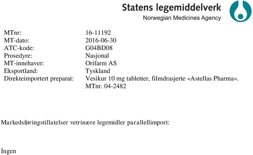 mg tabletter, filmdrasjerte «Astellas Pharma». MTnr.