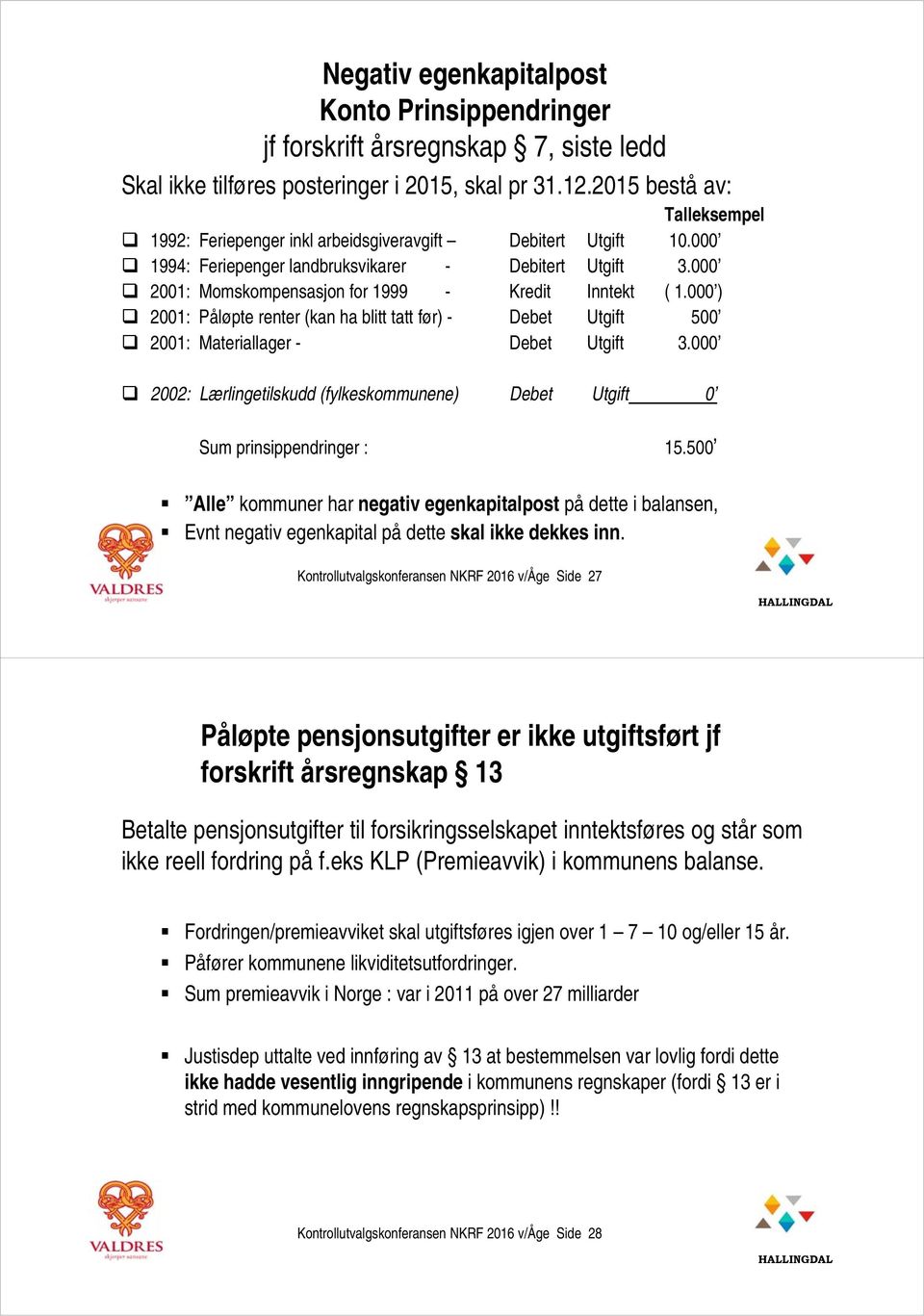 000 2001: Momskompensasjon for 1999 - Kredit Inntekt ( 1.000 ) 2001: Påløpte renter (kan ha blitt tatt før) - Debet Utgift 500 2001: Materiallager - Debet Utgift 3.