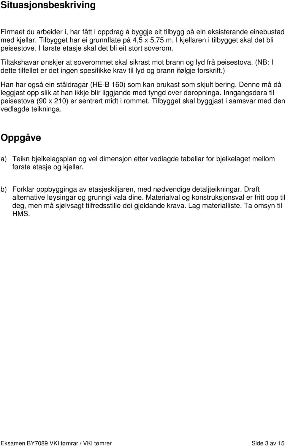 (NB: I dette tilfellet er det ingen spesifikke krav til lyd og brann ifølgje forskrift.) Han har også ein ståldragar (HE-B 160) som kan brukast som skjult bering.