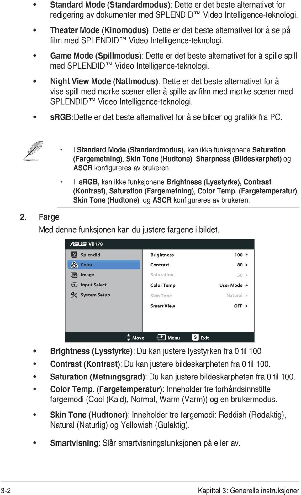 Game Mode (Spillmodus): Dette er det beste alternativet for å spille spill med SPLENDID Video Intelligence-teknologi.