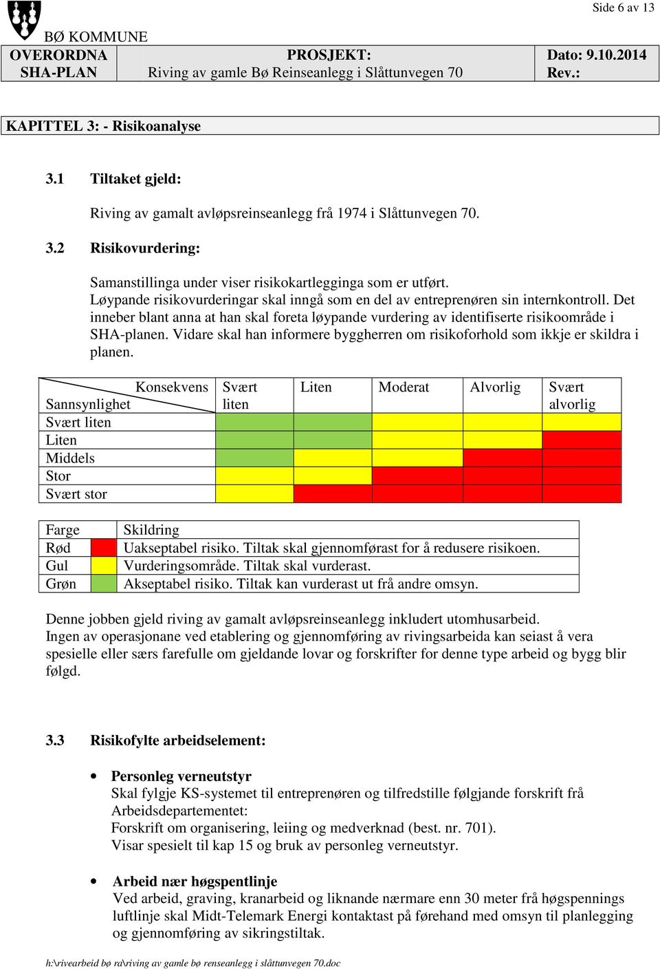 Vidare skal han informere byggherren om risikoforhold som ikkje er skildra i planen.