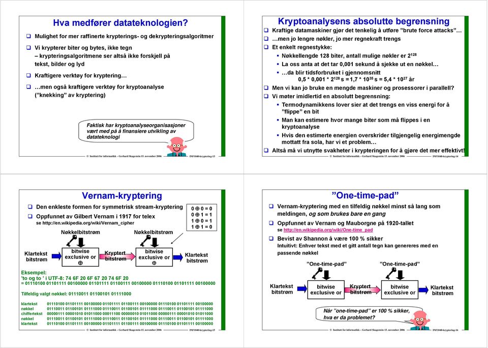 for kryptering men også kraftigere verktøy for kryptoanalyse ( knekking av kryptering) Faktisk har kryptoanalyseorganisasjoner vært med på å finansiere utvikling av datateknologi