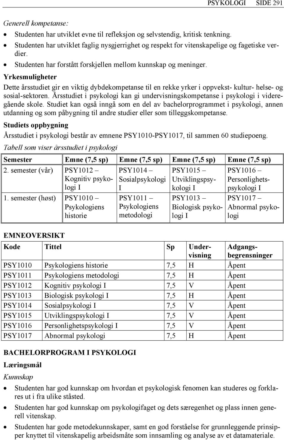 Årsstudiet i psykologi kan gi undervisningskompetanse i psykologi i videregående skole.