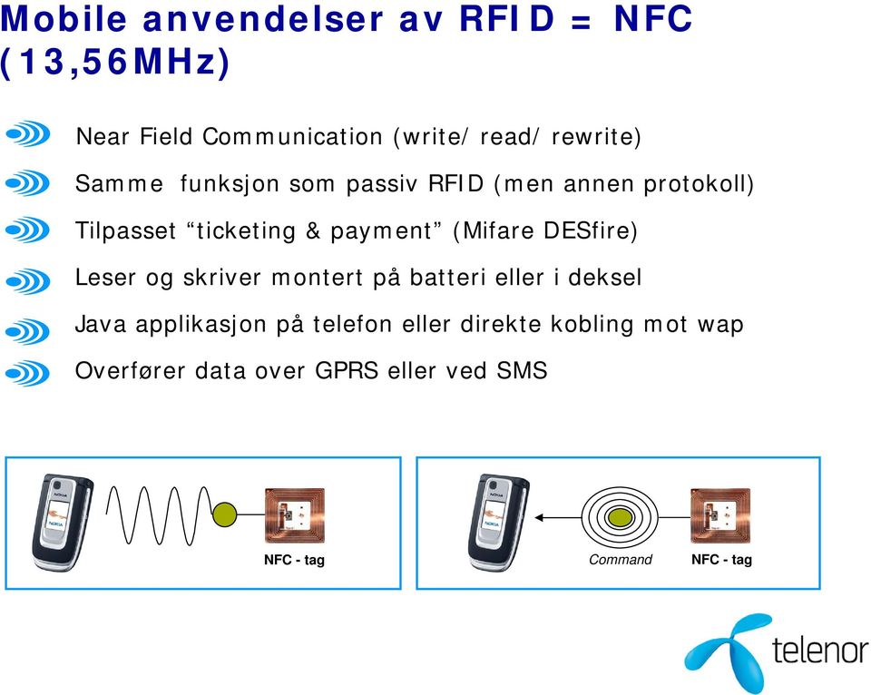 DESfire) Leser og skriver montert på batteri eller i deksel Java applikasjon på telefon