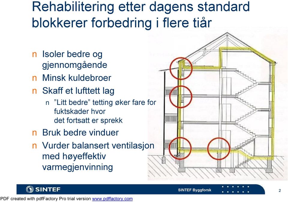 bedre tetting øker fare for fuktskader hvor det fortsatt er sprekk Bruk