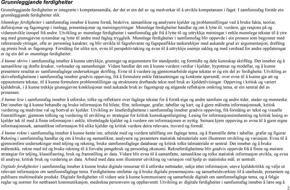 fakta, teoriar, definisjonar og fagomgrep i innlegg, presentasjonar og meiningsytringar. Munnlege ferdigheiter handlar òg om å lytte til, vurdere, gje respons på og vidareutvikle innspel frå andre.