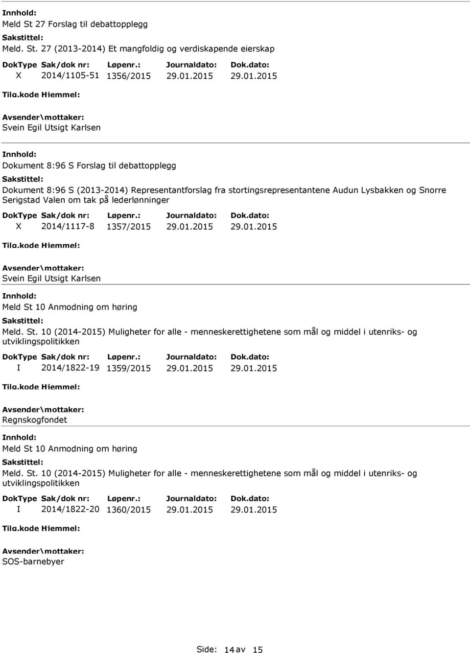 27 (2013-2014) Et mangfoldig og verdiskapende eierskap X 2014/1105-51 1356/2015 Svein Egil tsigt Karlsen Dokument 8:96 S Forslag til debattopplegg Dokument 8:96 S (2013-2014) Representantforslag