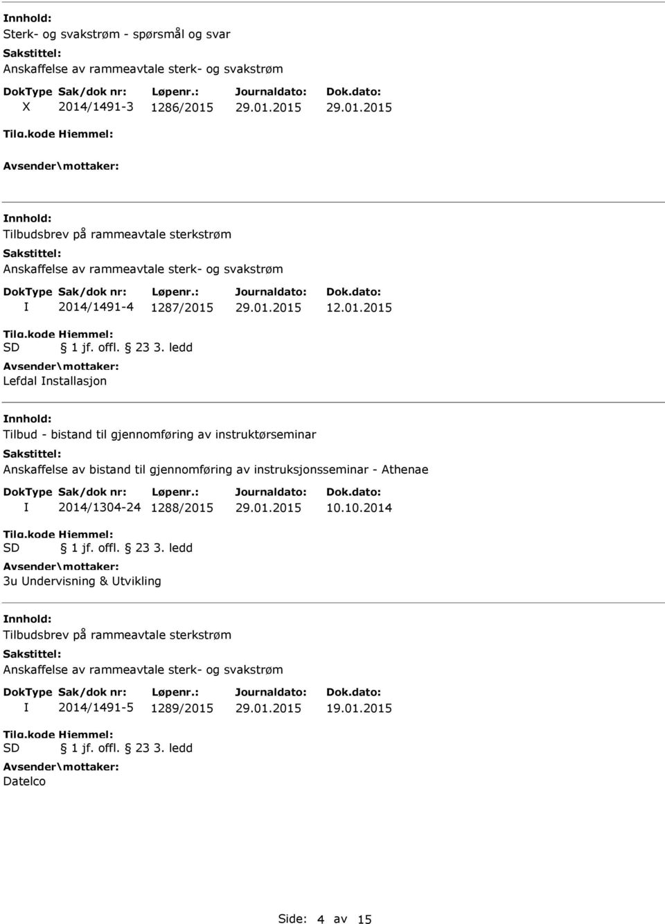 Anskaffelse av bistand til gjennomføring av instruksjonsseminar - Athenae 2014/1304-24 1288/2015 3u