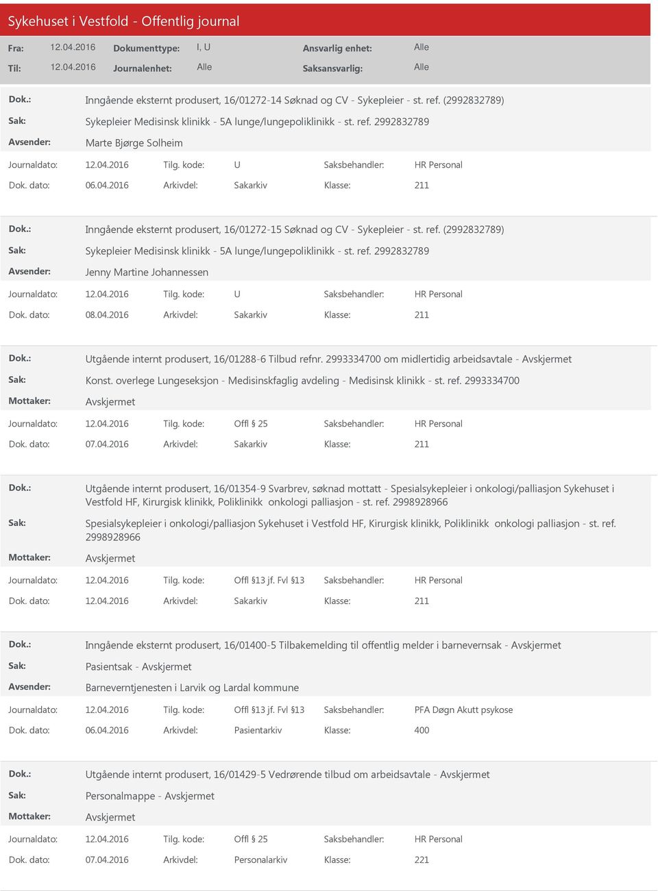 dato: 08.04.2016 Arkivdel: Sakarkiv tgående internt produsert, 16/01288-6 Tilbud refnr. 2993334700 om midlertidig arbeidsavtale - Konst.