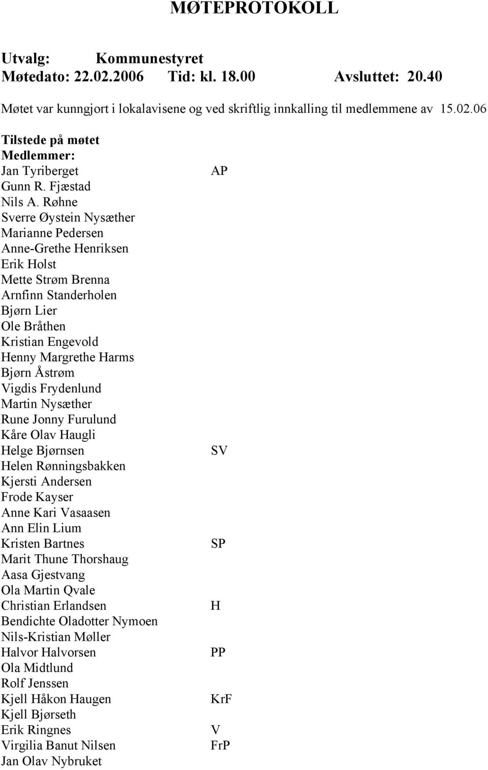 Røhne Sverre Øystein Nysæther Marianne Pedersen Anne-Grethe Henriksen Erik Holst Mette Strøm Brenna Arnfinn Standerholen Bjørn Lier Ole Bråthen Kristian Engevold Henny Margrethe Harms Bjørn Åstrøm