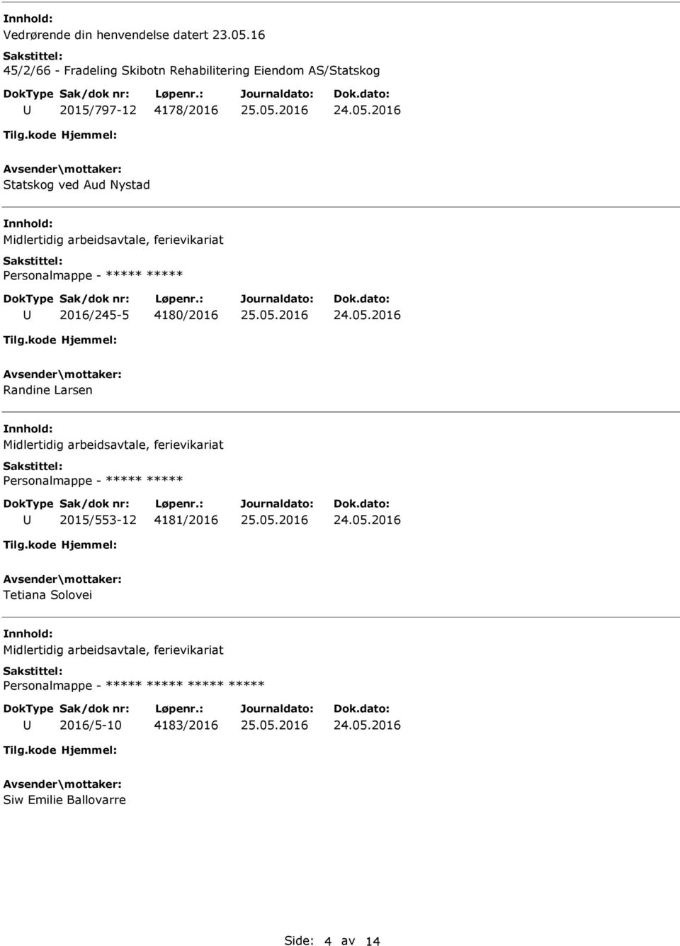 2015/797-12 4178/2016 Statskog ved Aud Nystad 2016/245-5 4180/2016