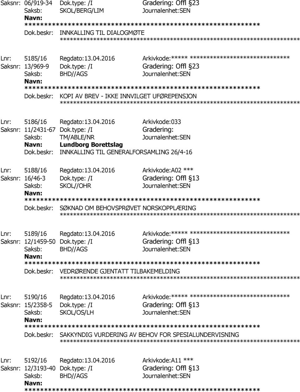 2016 Arkivkode:033 Saksnr: 11/2431-67 Dok.type: /I Gradering: Saksb: TM/ABLE/NR Journalenhet:SEN Lundborg Borettslag Dok.