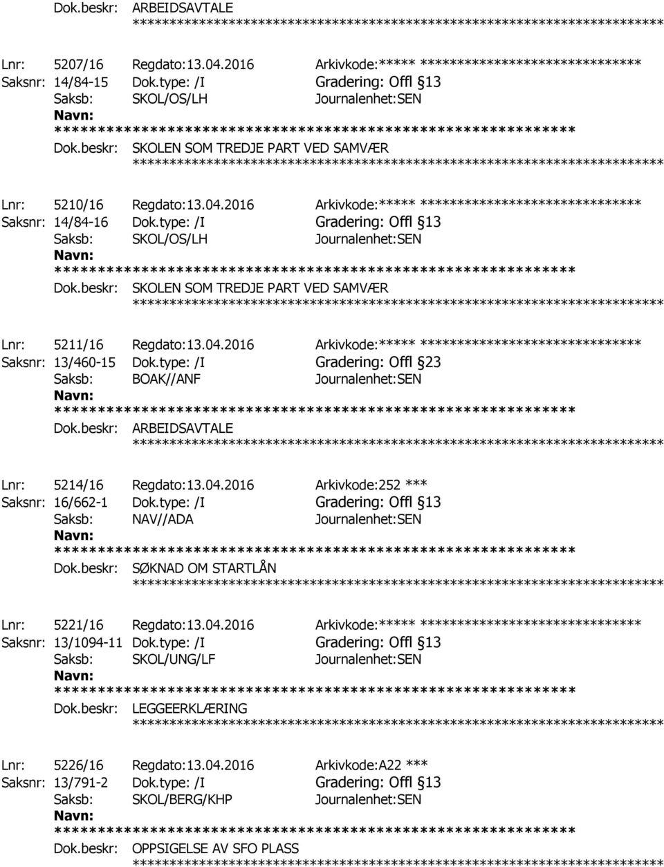 2016 Arkivkode:***** ****************************** Saksnr: 14/84-16 Dok.type: /I Gradering: Offl 13 Saksb: SKOL/OS/LH Journalenhet:SEN Dok.