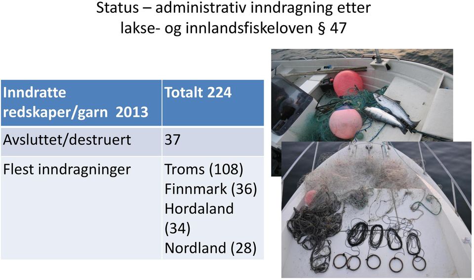 Avsluttet/destruert 37 Totalt 224 Flest