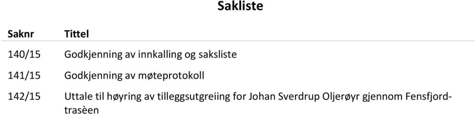 Sakliste 142/15 Uttale til høyring av